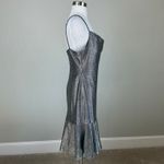 Silver Metallic Sleeveless Midi Sheath Cocktail Dress Size 10 Nightway Cowl Neck Photo 2