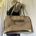 Tignanello Rattan Woven Faux Leather Gold Metallic Trim Shoulder Bag Purse Photo 4
