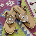 Portland Boot Company Leather Thong Sandals (Sz 9) Crochet Medallion Honey Tan Photo 1