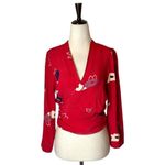 Rollas Shirt Women Small Red Floral Print Delilah Wrap Blouse Boho Cottagecore Photo 2