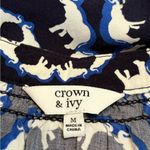Crown & Ivy Blue and White Elephant Print Blouse size M Photo 5
