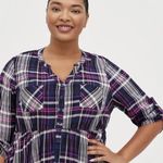 Torrid  Shirt Dress Stretch Challis Plaid Pink & Blue Button-Down NEW Size large Photo 2