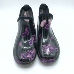 Easy USA Womens Rain Booties Rubber Slip On Floral Black Purple Size 6 Photo 1