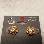NWT Gold Genuine Australian Crystal Rose Earrings Gold Photo 1