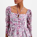 French Connection  Floral Halter Peplum Top Smocked Pink Purple Size Large New‎ Photo 0