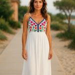 Boho Embroidered Look Open Back Maxi Dress XL White Floral Festival Sundress Photo 10