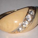 Size 6 Vintage Gold Tone & Shimmer Enamel CZ Rhinestone Dome Fashion Ring Photo 0