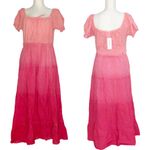 NWT Tie Dye Tired Midi Puff Sleeve Cotton Dress Pink Size M Photo 2