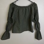 Kastane Japan Top Womens Medium Green Off Shoulder Gingham Green Olive Button Size undefined Photo 3