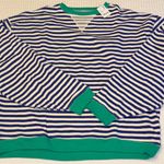 Free People NEW! Classic Striped Oversized Crewneck M Blue Green Sweatshirt Photo 5