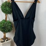 J.Crew Black V Neck Ruched 1 Piece Swim Bathing Suit L NEW Photo 2