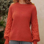 Pretty Garden Womens Cable Knit Sleeve Ribbed Pullover Sweater Rust Small NWT Red Photo 0