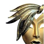 Gold Tone Mask Pin Brooch Mardi Gras Drama Clear Rhinestone Face 2" tall Photo 1