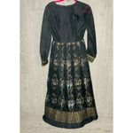 Vintage alfred shaheen hawiian floor length dress pleated skirt long sleeve 10 Blue Photo 3