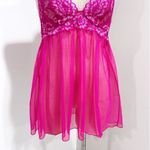 Victoria's Secret  Hot Pink Lace Mesh Sheer Negligee Sexy Babydoll Chemise Photo 2