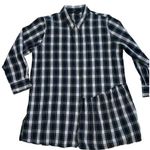 ZARA  Woman navy/green plaid long sleeved button front blouse, size XXL EUC Photo 0