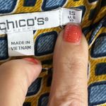 Chico's  Gold Blue  Medium Geometric Print‎ Pintuck Top Raglan Sleeves Split Photo 12