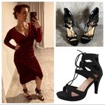 Top Moda Strappy Stiletto Lace Up Heels Black 8.5 Nubuck Party Photo 1