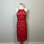 Anthropologie Bardot Red Lace Halter Midi Dress Party Cocktail Formal - 8M Photo 1