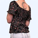 Babydoll Bohemian Floral Top with Flowy Sleeves and Keyhole Blue Photo 7