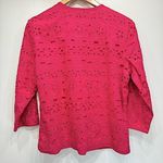 Chico's Chico’s Eyelet Bloom 3/4 Sleeve Open Front Jacket Vivacious Hot Pink 1/M Barbie Photo 5