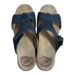 Dansko Sapphire Blue Leather Slip-On Sandals Size 38 Laser Cut Comfort Wedges Photo 3