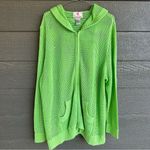 Quacker Factory Quaker Factory  3X Lime Green Open-Knit Zip Cardigan Sweater Jacket Sequins Hood Photo 7