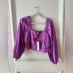 Veronica Beard  Kayla Puff‑Sleeve Crop Top – Orchid, Size 12 NWT Square Neck Photo 5