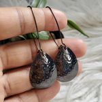 Teardrop Shaped Hammered Metal Dangle Earrings Photo 0