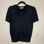 Loft Black 100% Pima Cotton Short-Sleeve Crewneck Button-up Cardigan, Medium Photo 1
