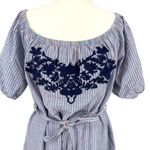 THML Embroidered Striped Tie Waist Scoop Off Shoulder Midi Dress Blue Size 2X Photo 2