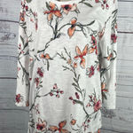Chico's  2 Shirt Womens L Floral Slub Knit 3/4 Sleeves Cotton Blend Scoop Neck Photo 0
