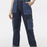 Urban Outfitters Denim Cargo Pants Jean Women 25 Wide Leg High Waist Color Block Photo 1