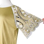 Sandro Paris Embroidered Sleeve Classic Tee T-Shirt Mustard White 3 US Large Photo 7