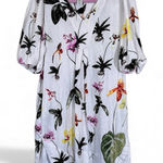 Joie  White Tropical Floral Print Linen Shift Dress Womens M Short Sleeve Mini Photo 0