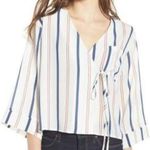 All in Favor white striped wrap blouse size xl Photo 0