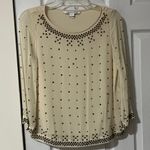Diane Von Furstenberg  DVF | Beige Bronze Studded Rhinestone Blouse Size 0 Photo 2