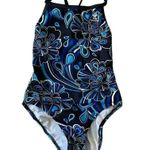 TYR Durafast Lined Blue Black White Floral Racerback Performance Girls Women’s S Photo 0