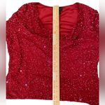 Vtg Marina Red Beaded Silk Bell Sleeve Cowl Neck Formal blouse Size XL Photo 5
