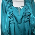 Entro  Womens Mini Dress Size M Teal Long Sleeve Square Neck Ruched Party elegant Photo 1