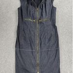 Per Se Full Zip Dress Womens 12 Blue Dark Wash Jean Denim Bodycon Stretch Midi Photo 0