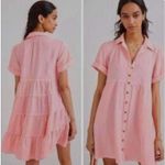 Pilcro Anthropologie Suzanne Peach Coral Pink Button-Up Shirt Dress Size Large Photo 1