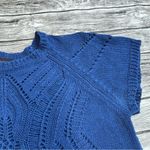 Fever Women's Open Crochet Short Sleeve Sweater Blouse Royal Blue S SM Small Rib Photo 3