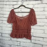 Iris  Lace Peplum Blouse Women’s L Dusty Rose Sheer Puff Sleeve Romantic Top Photo 8