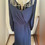 Dessy off the shoulder midnight navy puff sleeve maxi dress size 14 Blue Photo 11