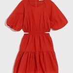 Madewell  Seersucker Puff-Sleeve Cutout Mini Dress Fresh Chili Style NF870 NEW Photo 0