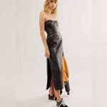 Free People Mira Strapless Corset Faux Vegan Leather Midi Dress Black Size 6 Photo 3