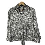 Japna  White & Black Satin Snow Leopard Long Sleeve Button Down XS Photo 0