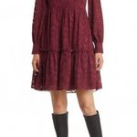 Eliza J NWT Floral Lace Long Sleeve Tiered Dress Wine Maroon Ruffle Size 6 Photo 2