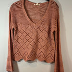 Ultra Flirt  Knit Sweater V Neck Diamond Pattern‎ Open Weave Long Sleeve Small Photo 0